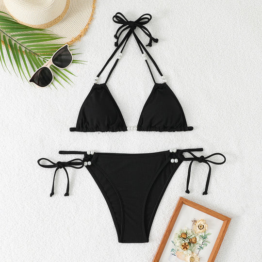 Damen Triangel-Bikini mit raffinierten Perlenakzenten EB