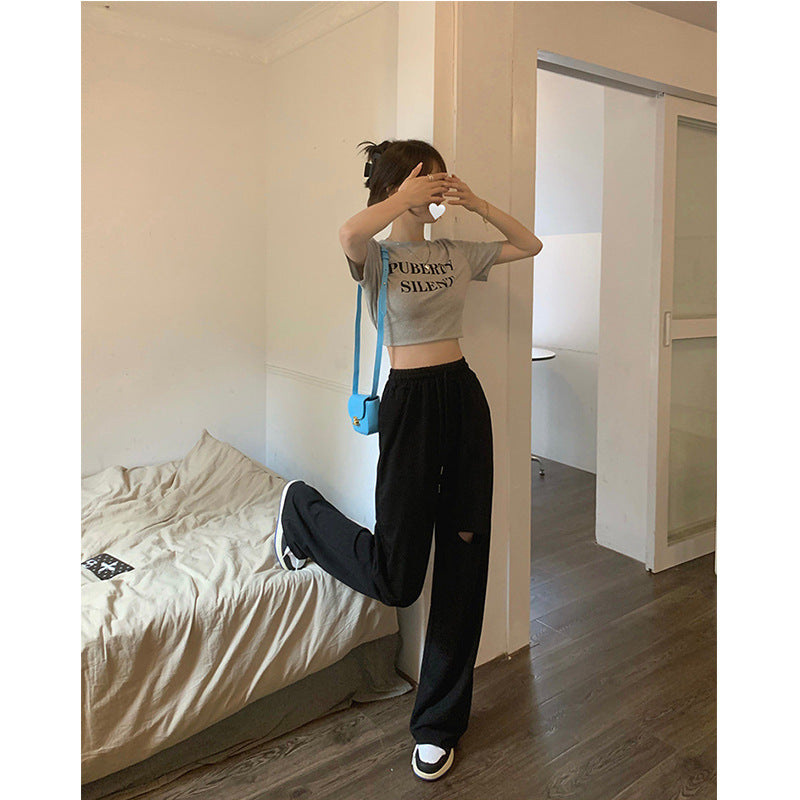 Damen bequeme Freizeithose mit modischen Cut-Out-Details EB