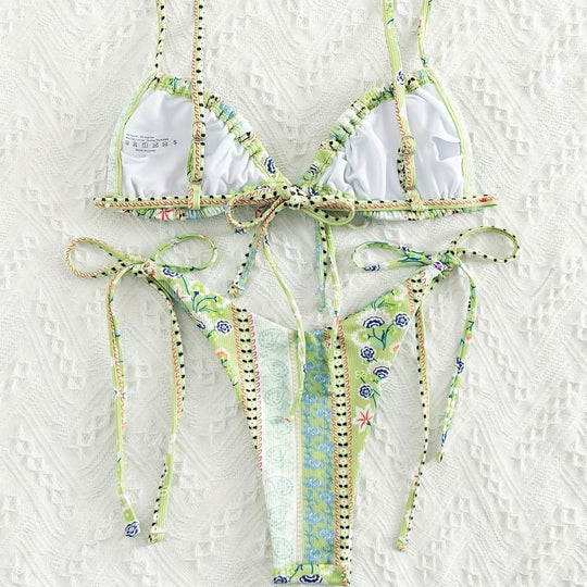 Damen Triangel-Bikini mit verspieltem Design und verstellbaren Trägern EB