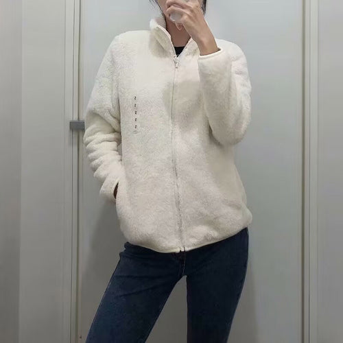 Damen gemütliche Fleecejacke mit hohem Kragen und praktischem Reißverschluss EB