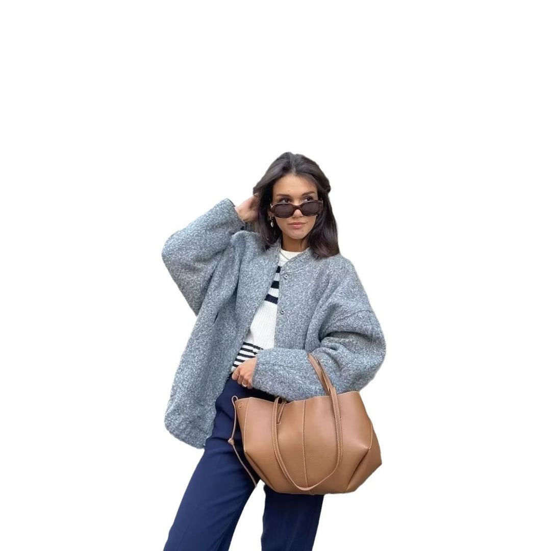 Damen lässige Oversized-Jacke aus hochwertigem Stoff EB
