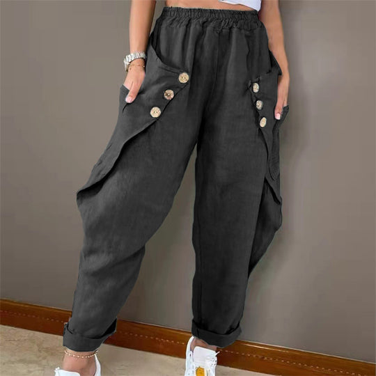 Damen lässige Sommerhose mit Knopfdetails und praktischen Seitentaschen EB