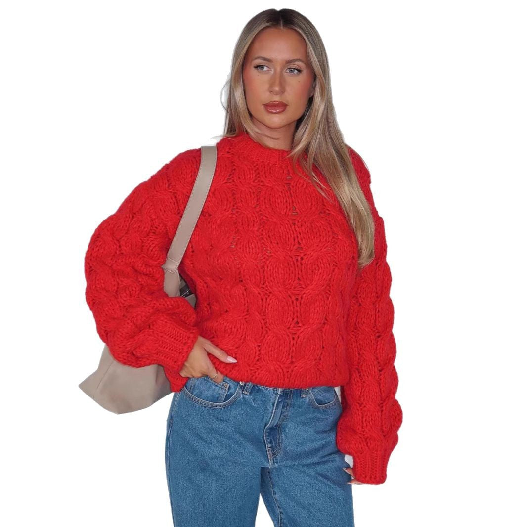 Damen Grobstrickpullover mit modernem Zopfmuster und lässigem Schnitt EB