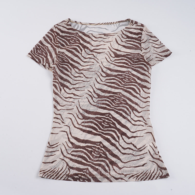 Damen T-Shirt mit tierischem Muster und elastischem Schnitt EB