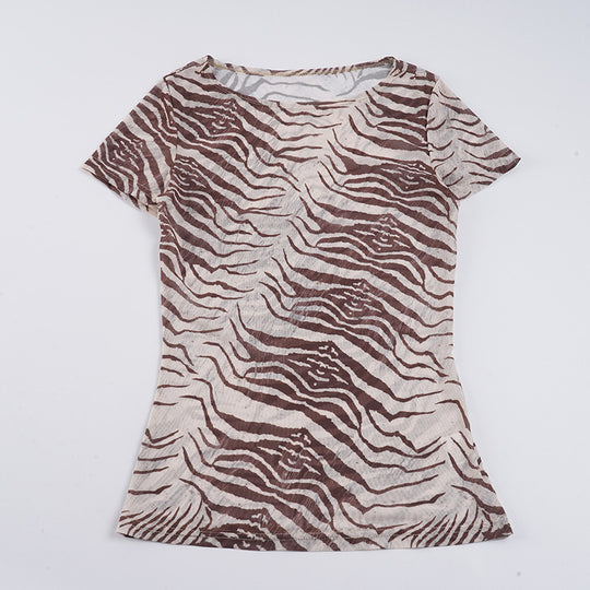 Damen T-Shirt mit tierischem Muster und elastischem Schnitt EB
