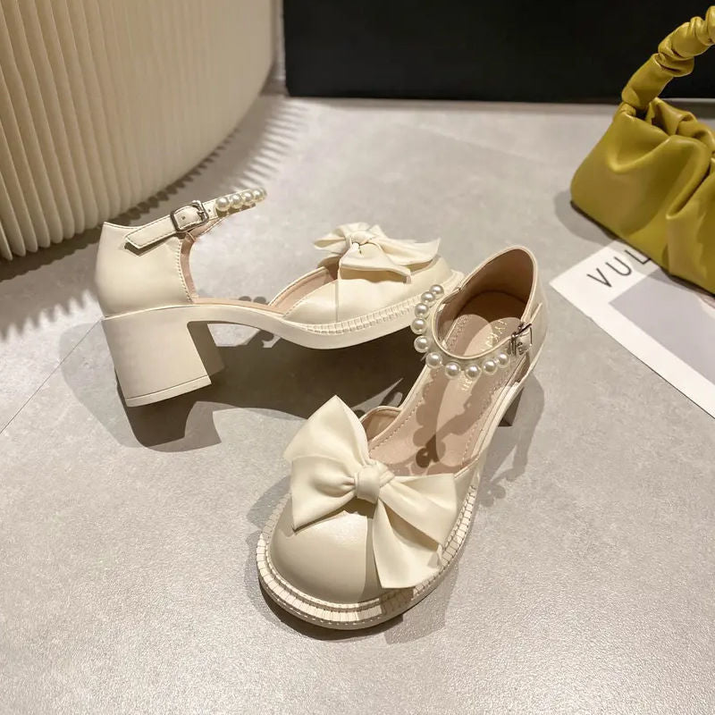 Damen Elegante Absatzschuhe mit dekorativen Perlen und Schleifen-Design EB