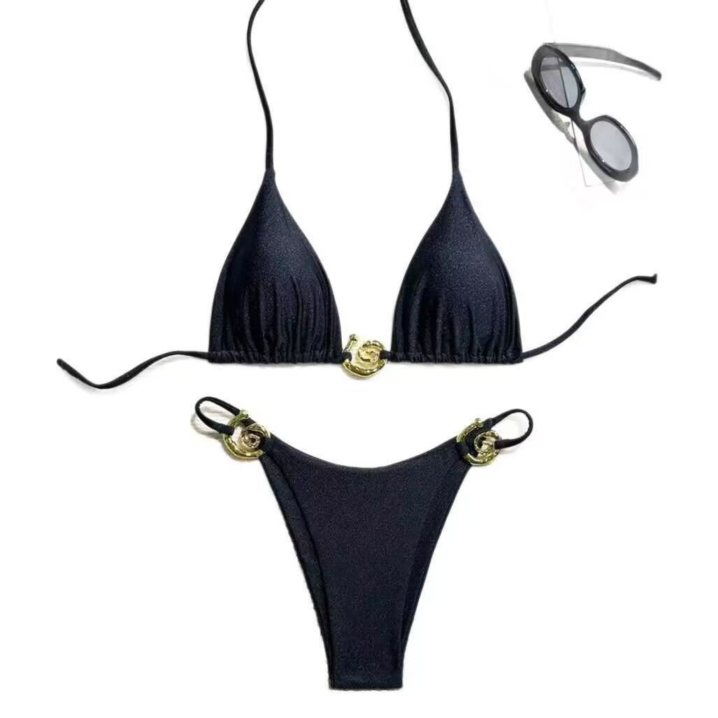 Damen Triangel-Bikini mit raffiniertem Gold-Detail EB