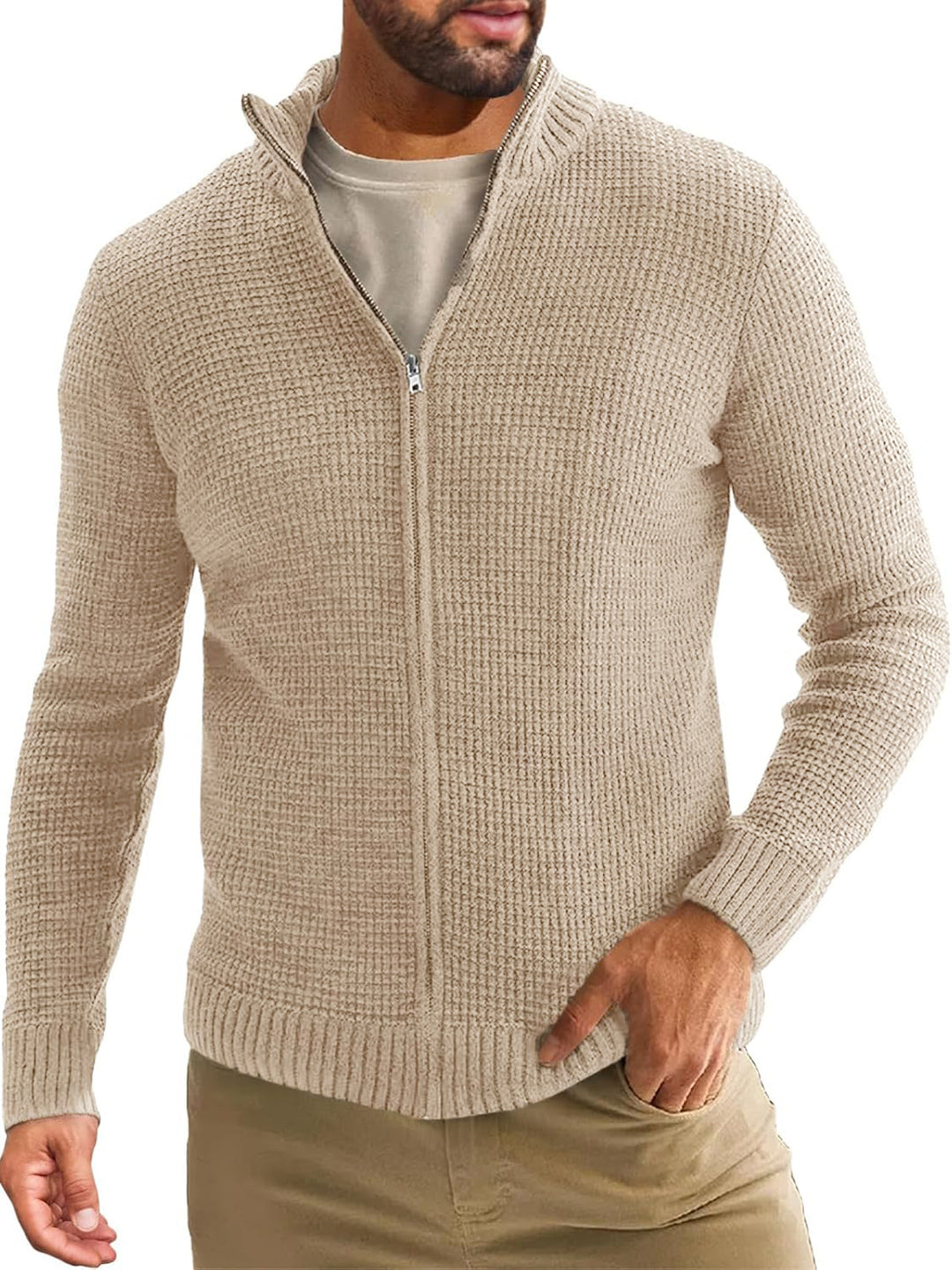 Herren Strickjacke mit hohem Kragen und praktischem Reißverschluss EB