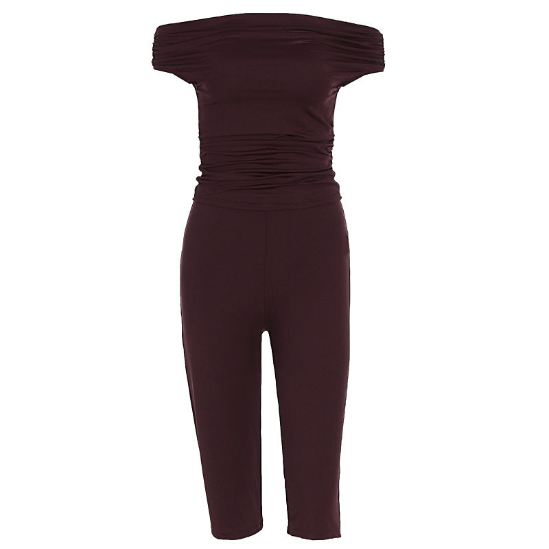 Damen Eleganter Jumpsuit mit Off-Shoulder Design und Raffungen EB