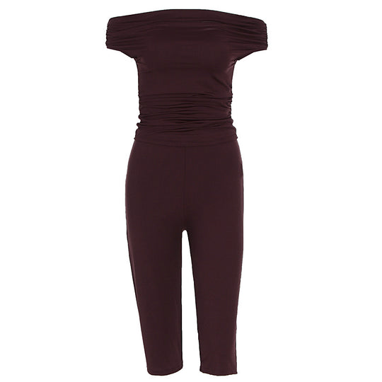 Damen Eleganter Jumpsuit mit Off-Shoulder Design und Raffungen EB