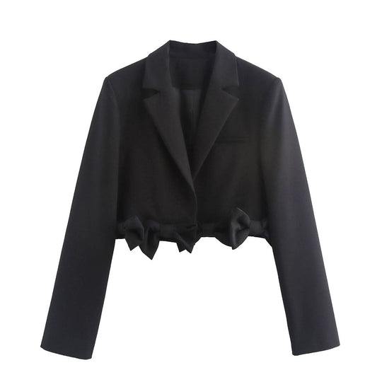 Damen cropped Blazerjacke mit Rüschendetails und schickem Schnitt EB