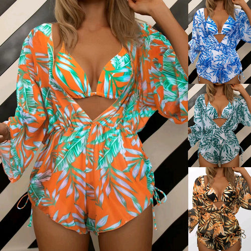 Damen Strandoutfit im Set mit kombiniertem Bikini und lässiger Kaftan EB