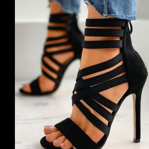 Damen Offene High-Heel Sandaletten mit elastischen Riemen EB