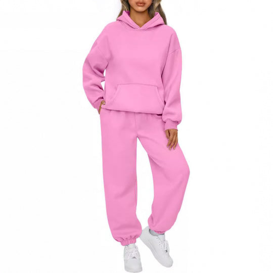 Damen nan Oversize Kapuzenpullover und Fleece Jogginghose Set mit Kängurutasche EB
