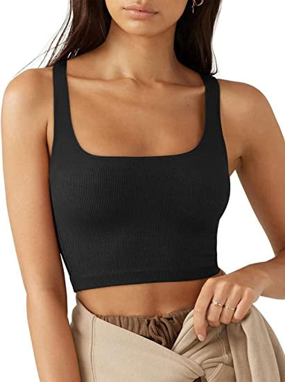 Damen cropped Top mit breiten Trägern und feinem Rippenmuster EB