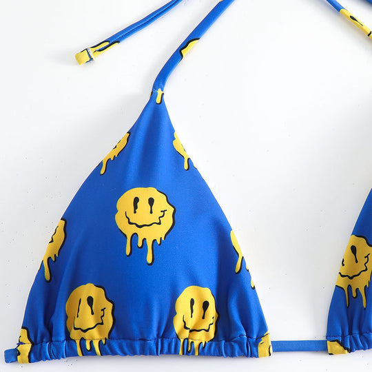 Damen Triangel-Bikini mit fröhlichem Smiley-Muster EB