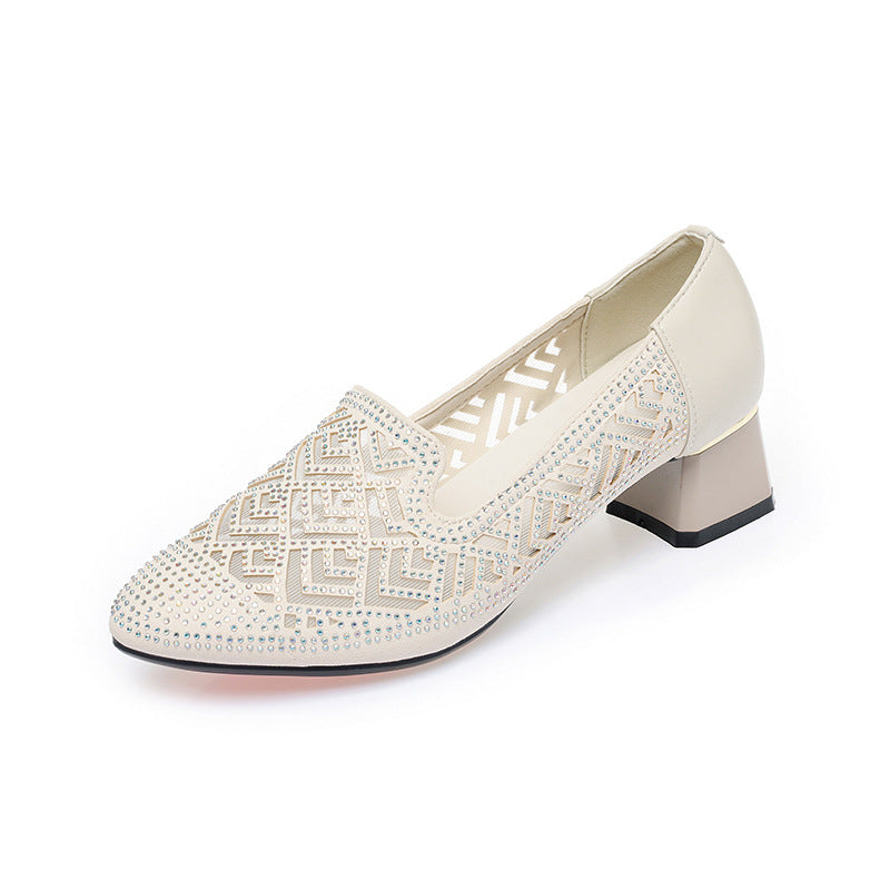 Damen Elegante Slipper mit modischem Perlenmuster und komfortablem Blockabsatz EB
