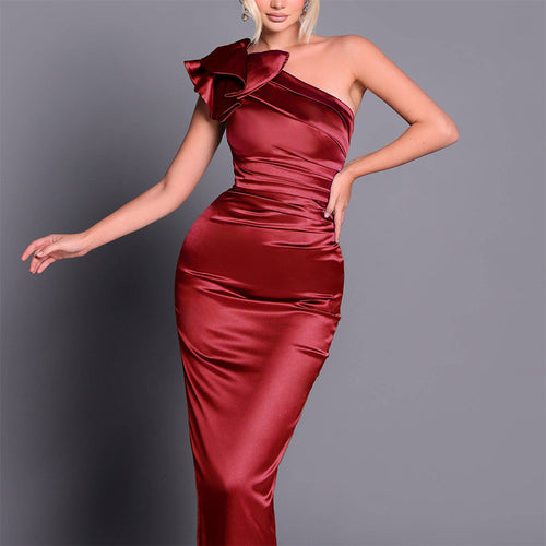 Damen elegantes Wickelkleid mit asymmetrischem Oberteil und Rüschendetails EB
