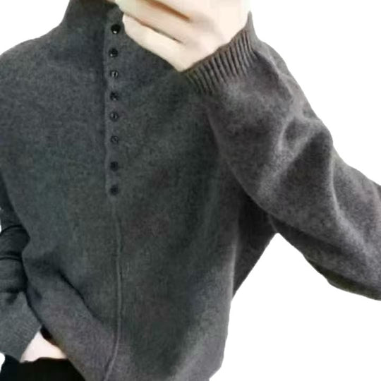 Damen Hochgeschlossener Strickpullover mit Knopfdetails EB