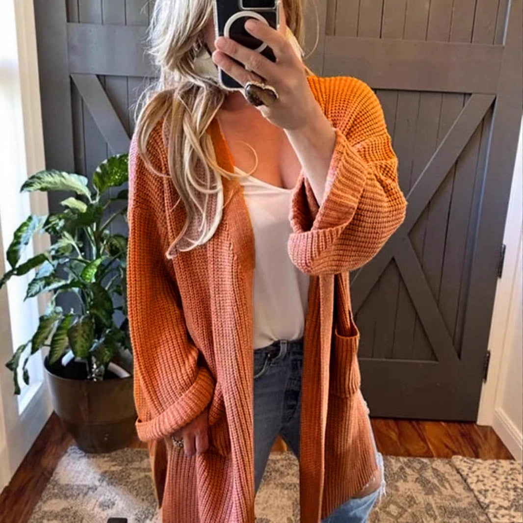 Damen luftige Strickjacke mit praktischen Taschen und lockerer Passform EB