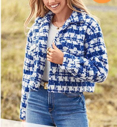 Damen Karierte Cropped Jacke EB