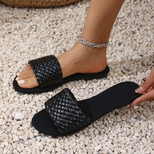 Damen modische Riemchen-Sandalen aus geflochtenem Material EB