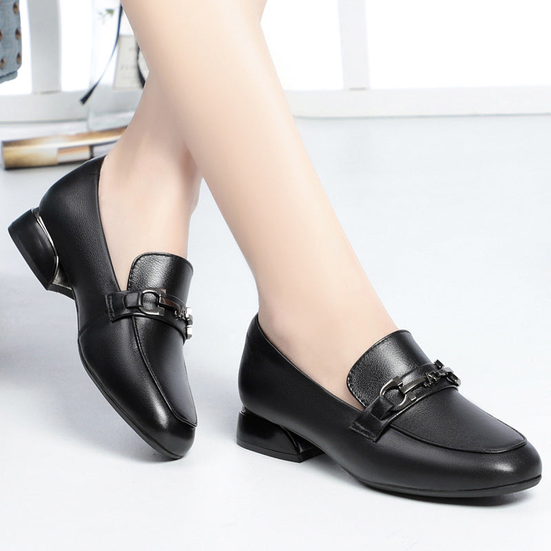 Damen Mokassins mit eleganter Schnallenverzierung und komfortablem Blockabsatz EB