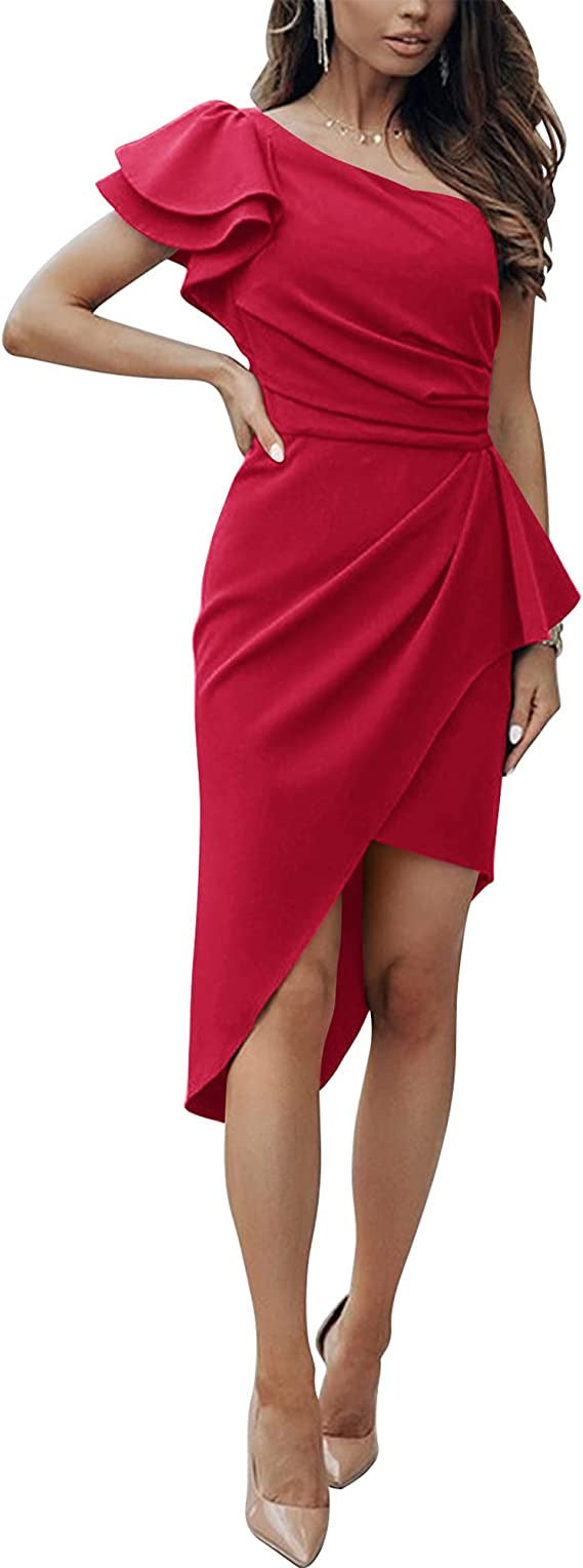 Damen Elegantes Wickelkleid mit asymmetrischem Saum und Rüschendetails EB