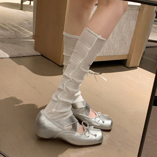 Damen elegante Ballerinas mit kreuzenden Riemen und dekorativem Schleifen-Akzent EB