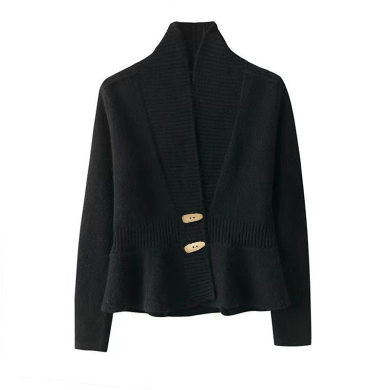 Damen nan kuscheliger Strickcardigan mit Schalkragen, gerippter Blende und schmalem Schößchen EB