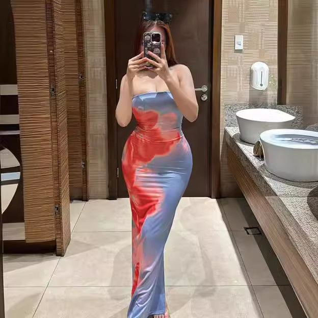 Damen elegantes Langkleid mit zartem Farbverlauf und Spaghettiträgern EB