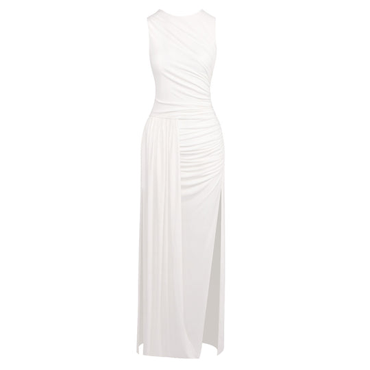 Damen Elegantes langes Kleid mit drapiertem Rock und seitlichem Schlitz EB