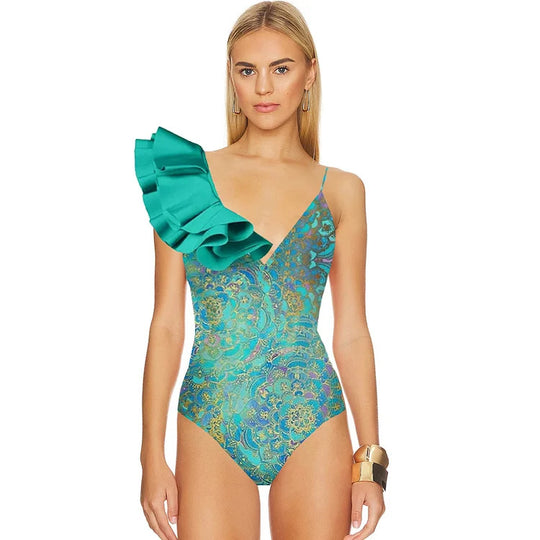 Damen Einteiler Badeanzug mit trendigem Volant-Design EB