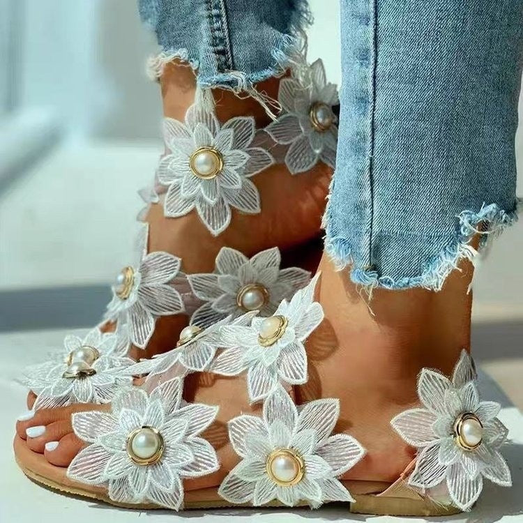 Damen Elegante und romantische Sandalen mit floralen Akzenten EB