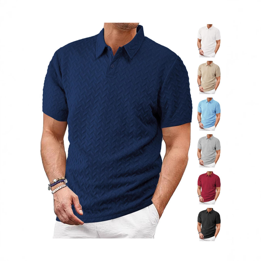 Herren nan kurzärmeliges Poloshirt mit eingeprägter Zickzackstruktur und klassischem Hemdkragen EB