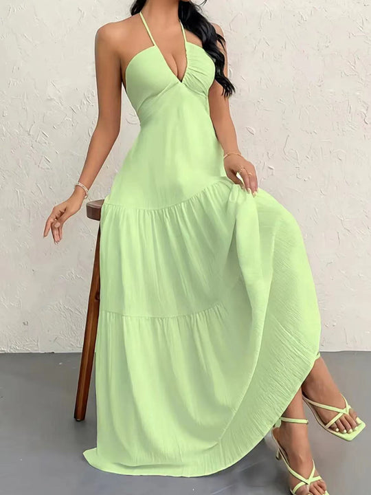 Damen Maxikleid mit schulterfreiem Design und legere Rüschendetails EB