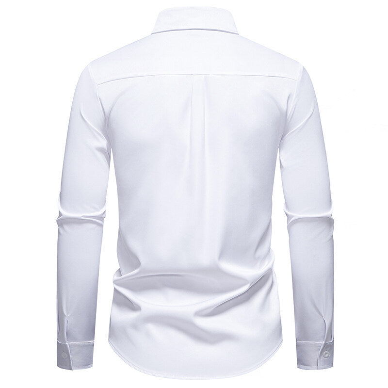Herren elegantes Langarmhemd mit floraler Stickerei EB