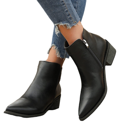 Damen elegante Ankle-Boots mit spitzem Fersenbereich und seitlichem Reißverschluss EB