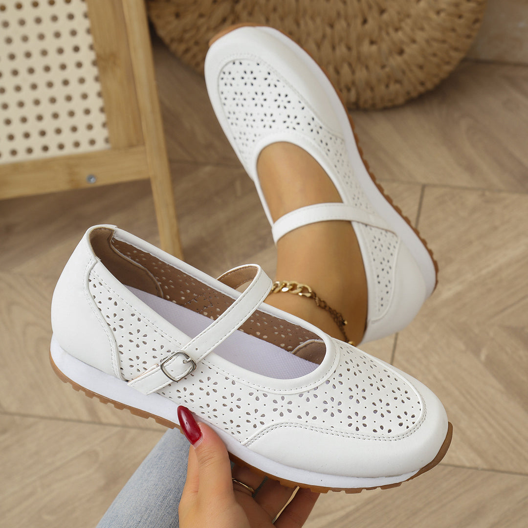 Damen bequeme Ballerinas mit elastischem Riemen und perforiertem Design EB