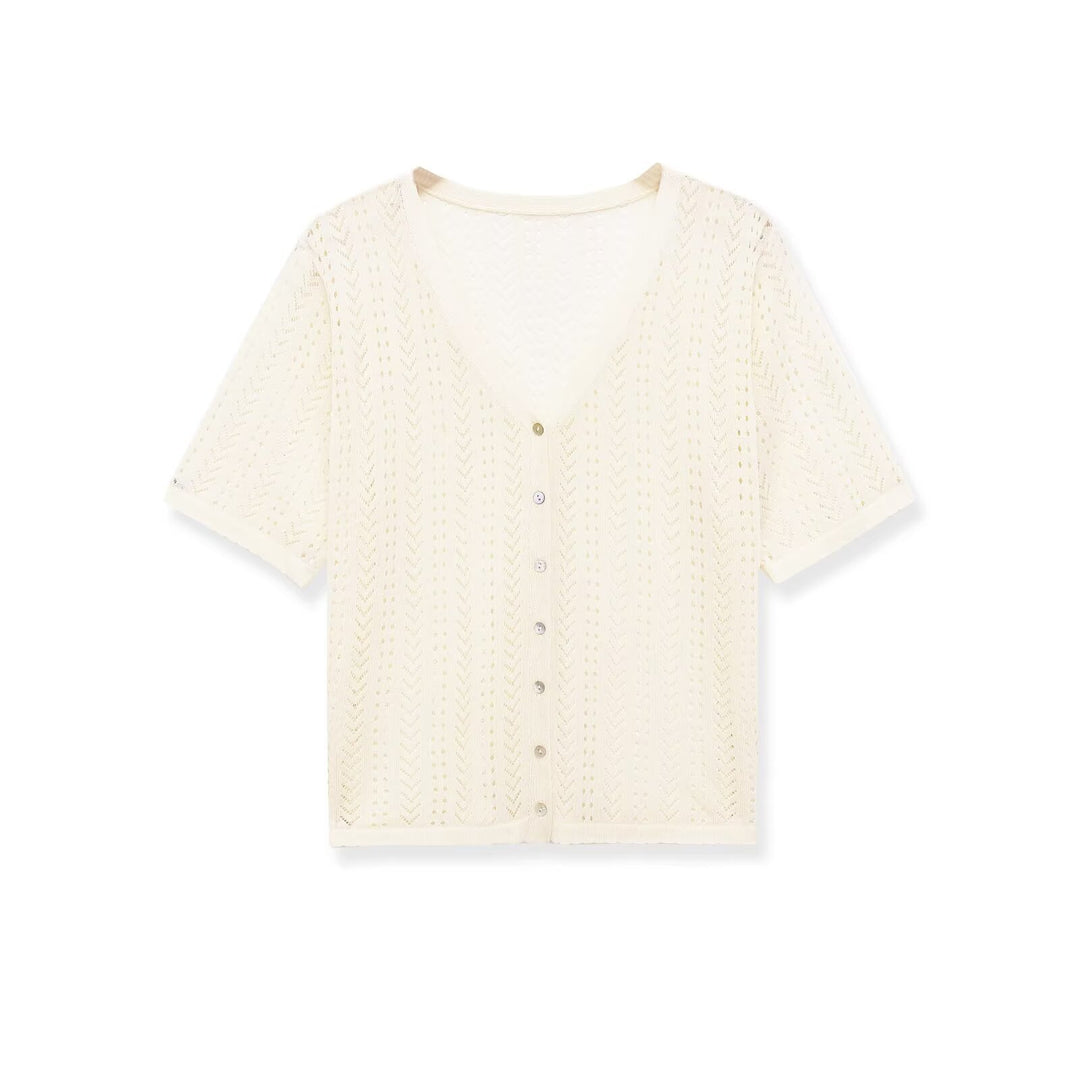 Damen Strick-Crop-Top mit V-Ausschnitt und Knopfverschluss EB