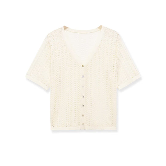 Damen Strick-Crop-Top mit V-Ausschnitt und Knopfverschluss EB