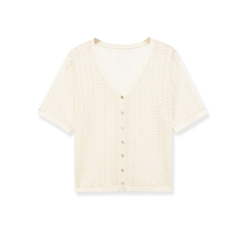 Damen Strick-Crop-Top mit V-Ausschnitt und Knopfverschluss EB