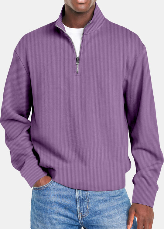Herren nan gerippter Troyer-Pullover mit Halbzip und Stehkragen EB