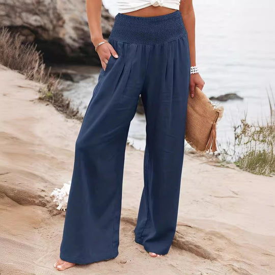 Damen weite Sommerhose mit elastischem Bund und elegantem Faltenwurf EB
