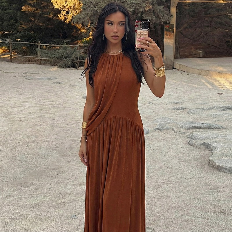 Damen Langes Kleid mit asymmetrischem Schnitt und raffiniertem Drapierungselement EB