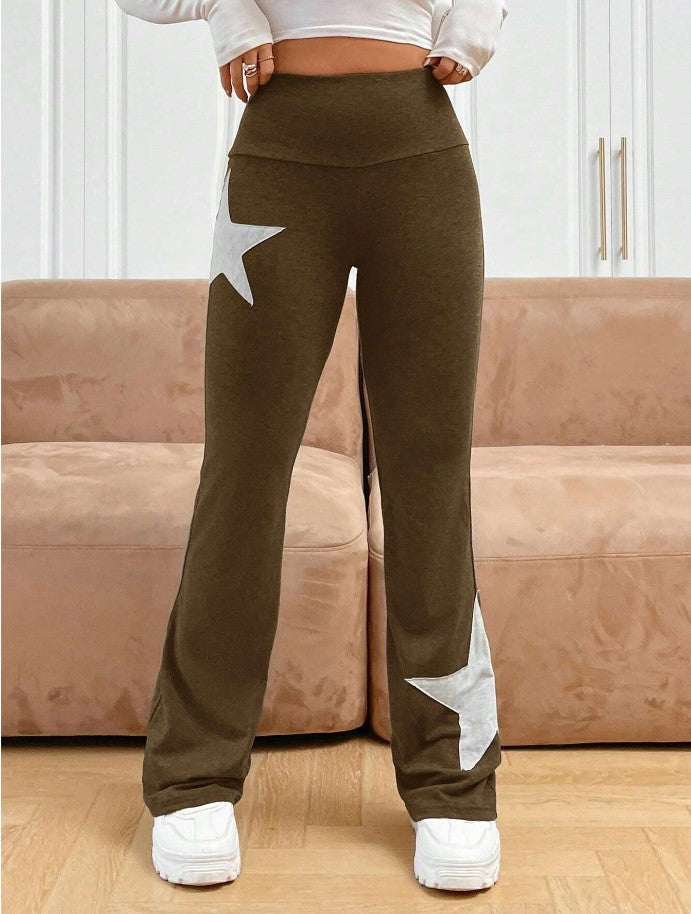 Damen legere Bootcut-Leggings mit Sternen-Motiv EB