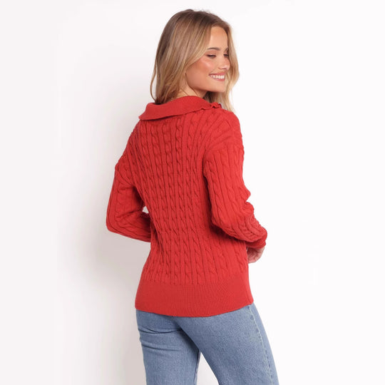 Damen Strickpullover mit elegantem Kabelmuster und modischem Stehkragen EB