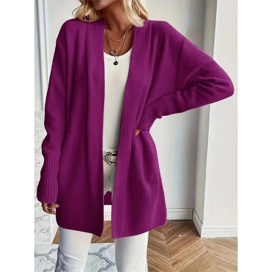 Damen Langstrickjacke mit praktischen Taschen und elegantem V-Ausschnitt EB