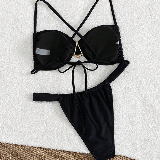 Damen Triangel-Bikini-Set mit dekorativem Ring EB