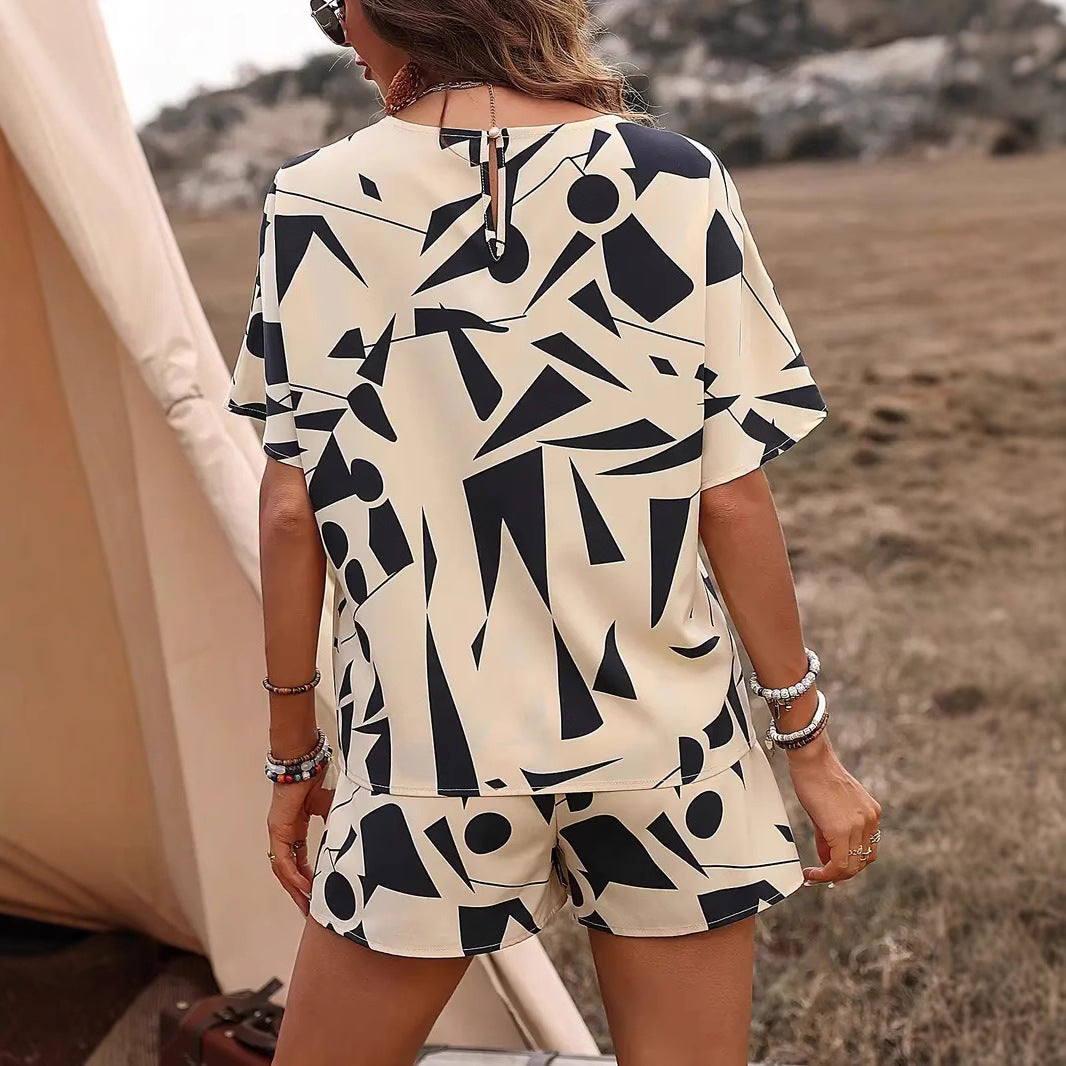 Damen Lässiges Lounge-Outfit mit grafischem Muster und elastischem Bund EB